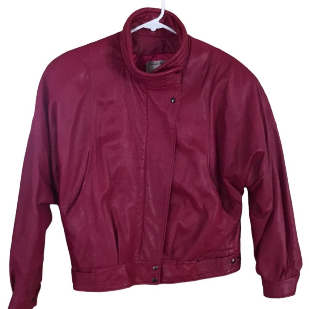 Fushia genuine Leather crop jacket